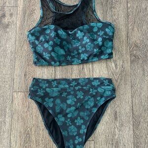 Elegant Floral Bikini Set in Teal